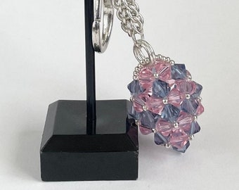 Handbag Charm, Pink and Denim Blue Crystal Egg, Initialled, with a Chainmaille chain, Keyring