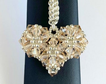 Elegant Golden Wide Heart Shaped Crystal Initialled Handbag Charm, with a Chainmaille Chain, Keyring