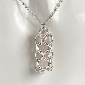 Sterling Silver Rose Quartz Caged Gemstone Chainmaille pendant with an 18 or 20 inch chain