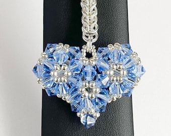 Sapphire Blue Crystal Heart Handbag Charm, Chainmaille Keyring, Personalized