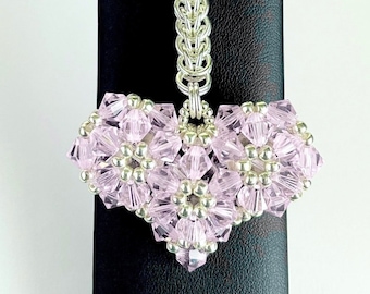 Elegant Pink Wide Heart Shaped Crystal Initialled Handbag Charm, with a Chainmaille Chain, Keyring