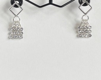 Crystal Mesh Earrings with Sterling Silver Diamond Shaped Earring Posts and Butterfly Backs