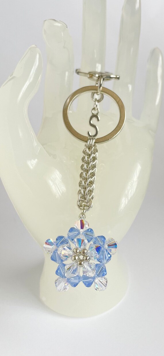 Handbag Charm, Initialled, Light Sapphire Crystal Star, With
