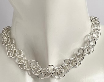 Sterling Silver Zig Zag Chainmaille Chain Ladies Necklace in Three Lengths