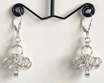 Sterling Silver Orbital Sphere Ladies Chainmaille Earrings with Lever Backs