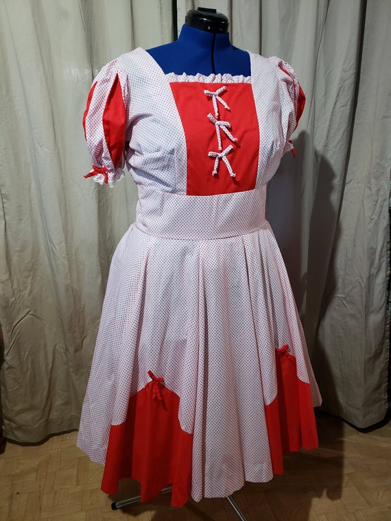 Vintage Red and White swiss dot square dance dress