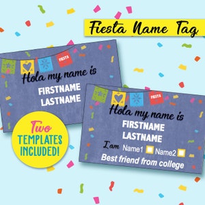 HOLA, FIESTA Reunión / Party Digital Name Tag Template - 2 opciones!