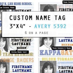 CUSTOM Name Tag - DIGITAL Download - High School Reunion (3&quot;X4&quot; - AVERY 5392)