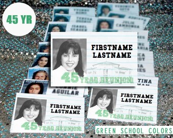 45 Year (GREEN) DIGITAL DOWNLOAD - High School Reunion - Name Tag Template