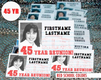 45 Year (RED) DIGITAL DOWNLOAD - High School Reunion - Name Tag Template