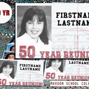 DESCARGA DIGITAL 50 años (MARRÓN) - Reunión de la escuela secundaria - Plantilla de etiqueta con nombre
