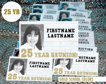 25 Year (GOLD) DIGITAL DOWNLOAD - High School Reunion - Name Tag Template