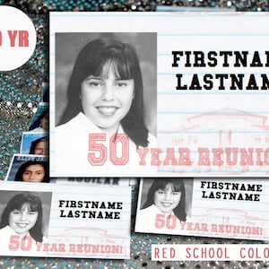 50 Year (RED) DIGITAL DOWNLOAD - High School Reunion - Name Tag Template