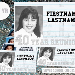 DESCARGA DIGITAL 40 AÑOS (PLATA) - Reunión de la escuela secundaria - Plantilla de etiqueta con nombre