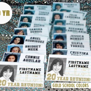DESCARGA DIGITAL 20 años (ORO) - Reunión de la escuela secundaria - Plantilla de etiqueta con nombre
