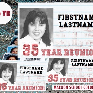 35 Year (MAROON) DIGITAL DOWNLOAD - High School Reunion - Name Tag Template