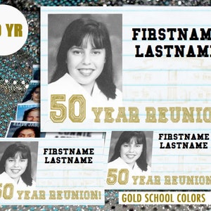 50 Year (GOLD) DIGITAL DOWNLOAD - High School Reunion - Name Tag Template