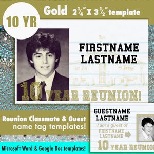 10 Year (GOLD) DIGITAL DOWNLOAD - High School Reunion - Name Tag Template