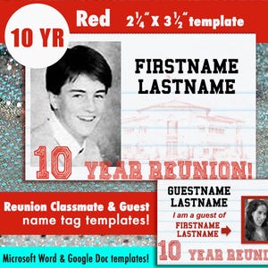 10 Year (RED) DIGITAL DOWNLOAD - High School Reunion - Name Tag Template