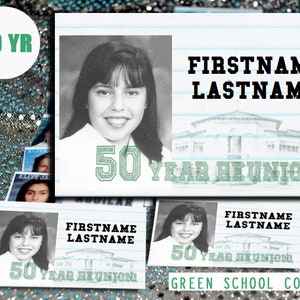 50 Year (GREEN) DIGITAL DOWNLOAD - High School Reunion - Name Tag Template