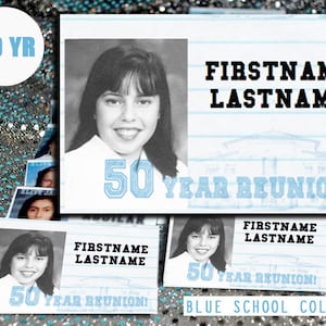 50 Year (BLUE) DIGITAL DOWNLOAD - High School Reunion - Name Tag Template