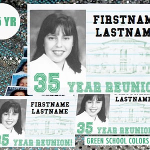 35 Year (GREEN) DIGITAL DOWNLOAD - High School Reunion - Name Tag Template