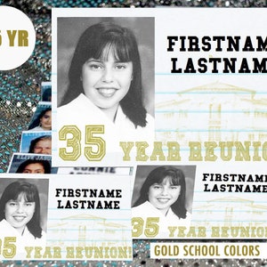 35 Year (GOLD) DIGITAL DOWNLOAD - High School Reunion - Name Tag Template