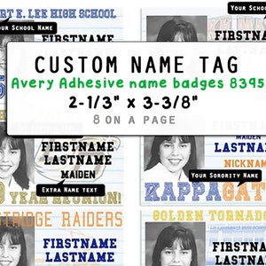 CUSTOM Name Tag -  DIGITAL DOWNLOAD - High School Reunion (2-1/3&quot; x 3-3/8&quot; - Avery Adhesive name badges 8395)