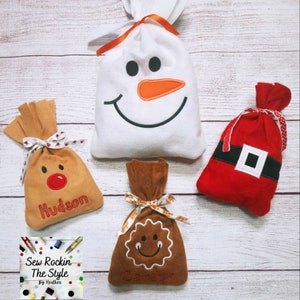 Christmas Treat Bags, Candy Sack, Stocking Stuffer, Santa Pouch, Snowman Reindeer Holiday Bag, Gingerbread Bag, Christmas Gift