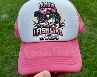 Fish Like A Girl, Fishing Trucker Hat, Fishing Cap, Baseball Hat, Gone Fishing, Summer Fishing , Pink Trucker Hat