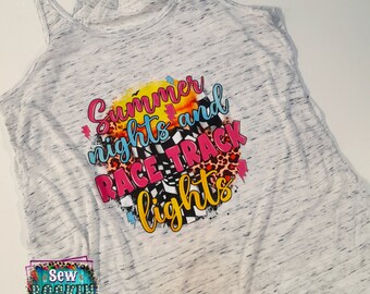 Summer Nights and Race Track Lights, Women's Bella Canvas Flowy Tank, Race Track Life, Race Wife, Summer Racing