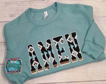 AMEN Sweatshirt, Custom Sweatshirt, Amen Crewneck, Raglan Sweatshirt, Religious Sweatshirt
