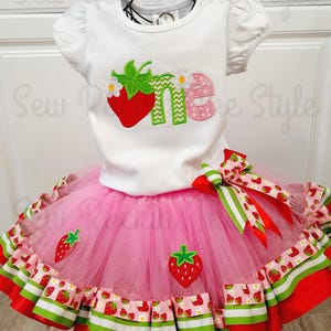 Strawberry First Birthday Tutu Outift, 1st Birthday Tutu Outfit, Strawberry Birthday, Strawberry Tutu , Ribbon Trim Tutu