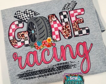 Gone Racing,Race Wife Life T-shirt, Racing T shirt, Dirt Track Racing, Street Racing, Drag Racing, Floral Leopard, Checkerboard Pattern