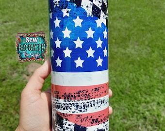 Ready To Ship, American Flag Racing Tumbler, 20oz Tumbler, Checkered Flag, Racing Tumbler, Stars And Stripes, Patriotic Tumbler