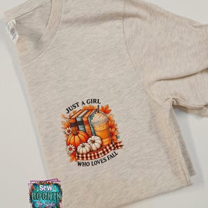 Ready to ship, Just a girl who loves fall shirt, Fall Tee Shirt, Pocket Design T-shirt, Women&#39;s Fall Shirt, Unisex Fall Shirt