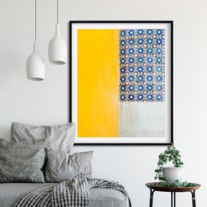 Portuguese Tile Print, Yellow and Blue Art, Color Block Print, Portugal Travel Photography, Mustard Yellow Wall Art, Sintra Canvas Art image 2