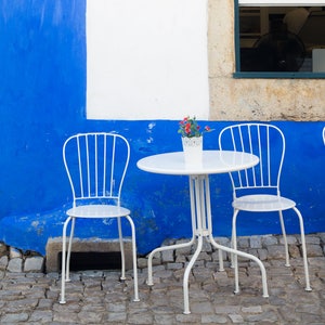 Blau Kunstdruck für Esszimmer Dekor, Óbidos Portugal Reise Fotografie für Küche, 12x18 Cafe Stuhl Kunst, Europa Fotografie Druck Bild 3