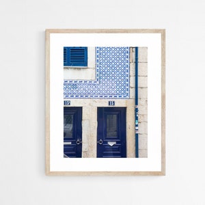 Blue Door Photography Print, Lisbon Portugal Wall Art, Portuguese Tile Home Decor, Alfama Canvas Print, Cobalt Blue Artwork, Office Decor image 1