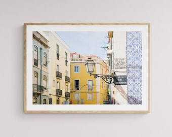 Lisbon Portugal Photography, Yellow and Blue Art Print, Contemporary Living Room Decor, Alfama Travel Wall Art