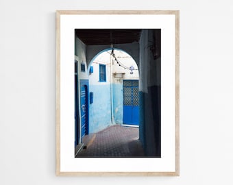 Morocco Art, Blue Wall Decor for Living Room, Tangier Travel Photography Print, Vertical 11x14 Artwork, 12x18 Archival Print, 30x40 Canvas