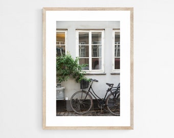 Copenhagen Denmark Bicycle Print, Urban Travel Photography, Neutral Canvas Art, Scandinavian Home Decor, Europe Wanderlust Artwork