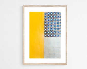 Portuguese Tile Print, Yellow and Blue Art, Color Block Print, Portugal Travel Photography, Mustard Yellow Wall Art, Sintra Canvas Art