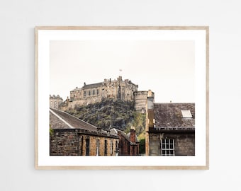 Edinburgh Castle Fotografie Druck, Schottland Kunst, UK Reisefoto, Erdton Wandkunst, großer gerahmter Druck, Leinwand Kunstwerk