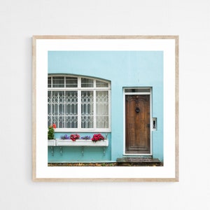 London Door Print, Turquoise Wall Art, London Wall Decor, 12x12 print, Pastel Blue Art, Turquoise Entryway Print, Light Blue London Print,