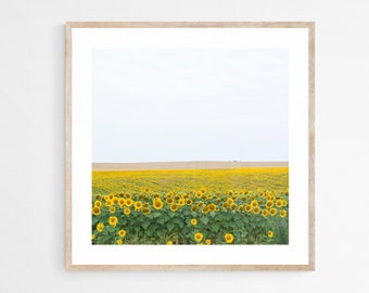 Sunflower Art Print, Yellow Photography Print, Spain Travel Photo, Sunflower Field Canvas Print, Flower Field Art Print, Nursery Wall Decor