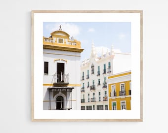 Seville Spain Art Print, Yellow and White Art, Europe Travel Photo, Spanish Teacher Gift, Sevilla Print, 30x30 Art, Spanish Wall Decor