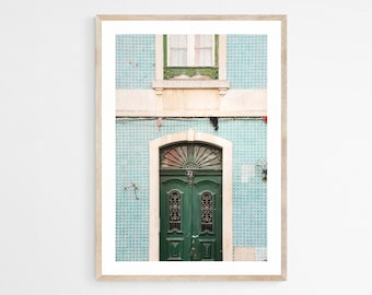 Alfama Lisbon Door Photography Print, Teal Green Wall Decor for Living Room, European Travel Photography, Vertical 11x14 Unframed Print