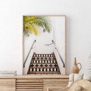 Santa Barbara Staircase Wall Art, Southern California Coastal Modern Decor, Mediterranean Palm Leaf Print, Heather Deffense Photography