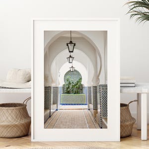 Morocco Architecture Photography Print, Blue and Green Bohemian Living Room Decor, Moroccan Travel Poster, Vertical Wall Art
